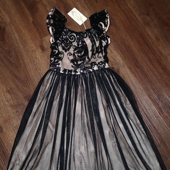 NWT Girls Joyfolie Ivy Dress in Black Long Tulle Sequin Formal Party Dress sz 5 - Picture 4 of 6